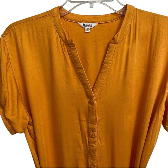 Splendid Jamie Tiered Mini Dress Size XS Short Sleeves Orange Nectar Coquette - Picture 7 of 16